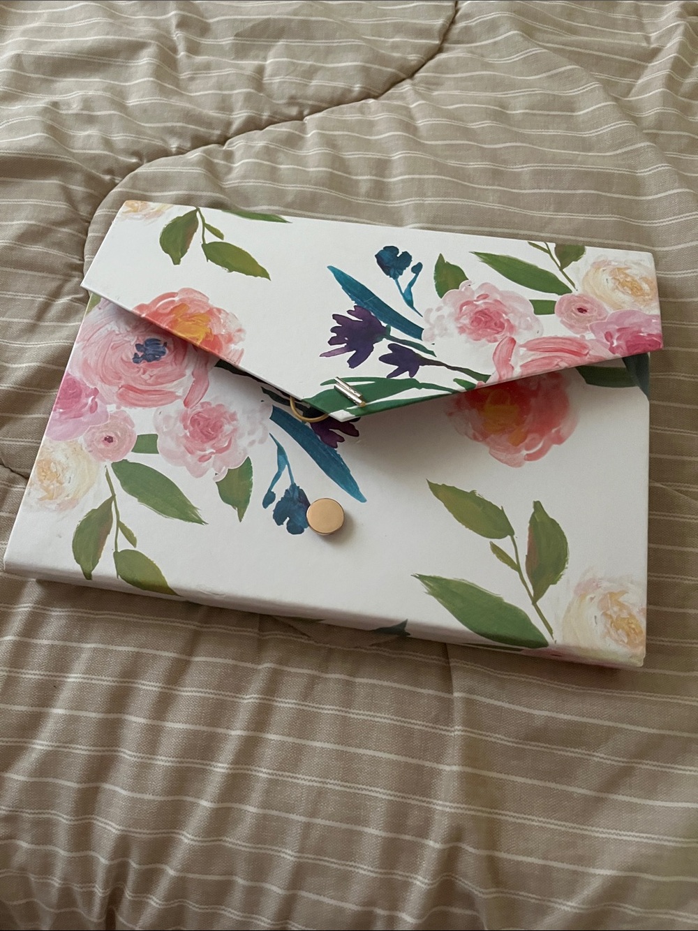 ❤️ 6 for 20 ❤️Floral Envelope File Box - Pink & Green Watercolor Roses